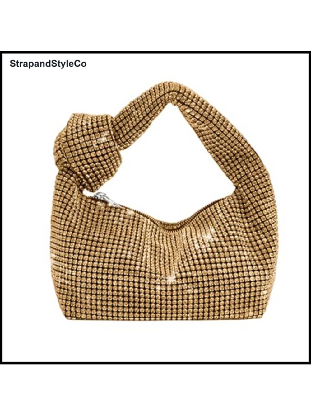 Rhinestone Full Glitter Knotted Hobo Dumpling Bag Evening Clutch Crossbody